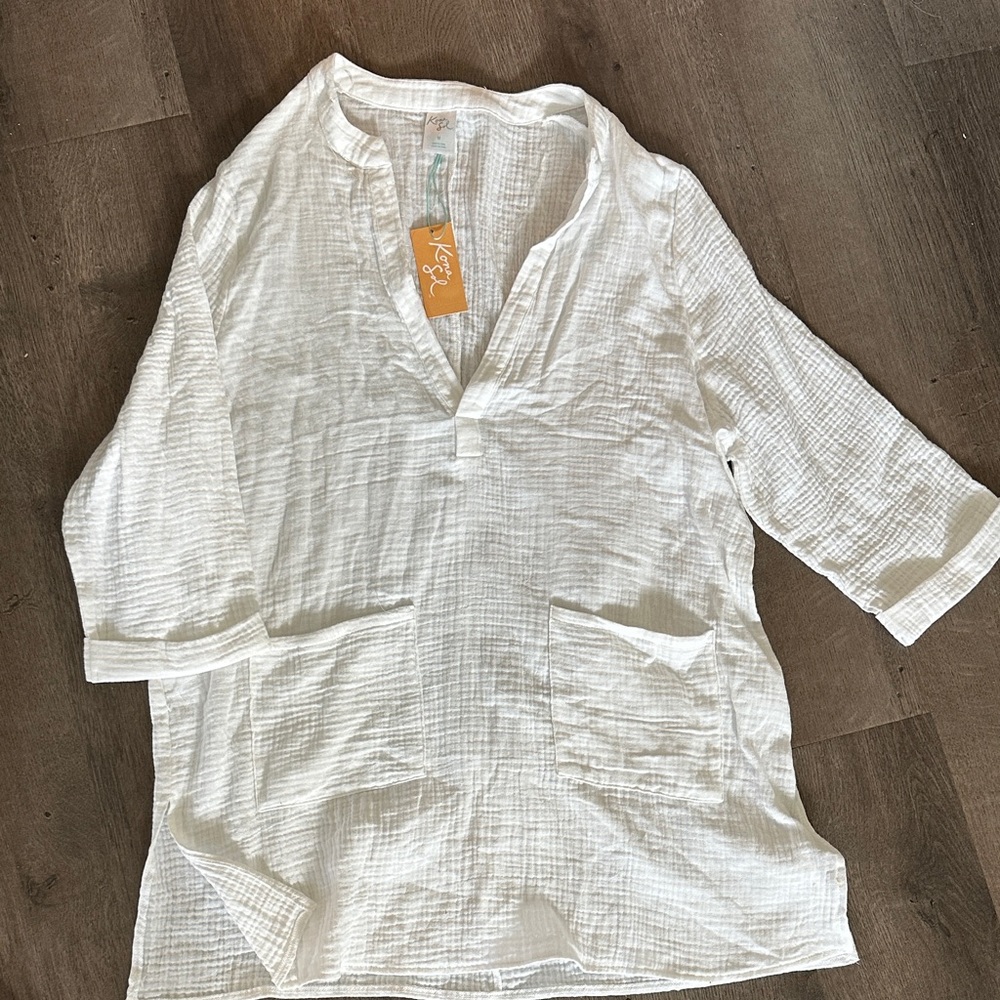Kona Sol White gauze cozy coverup